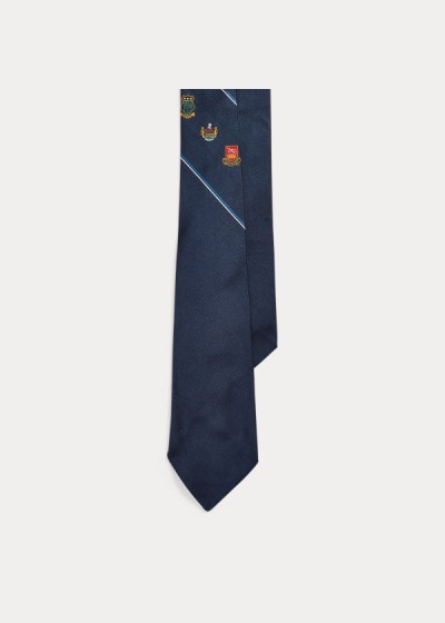 Corbatas Polo Ralph Lauren Hombre Azul Marino - Crest Silk Club - ZPLSJ2845